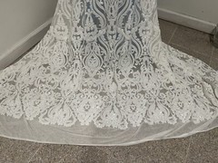 White 4way stretch sequins Embroidery Mesh Lace fabric 50” Width 1 Yard