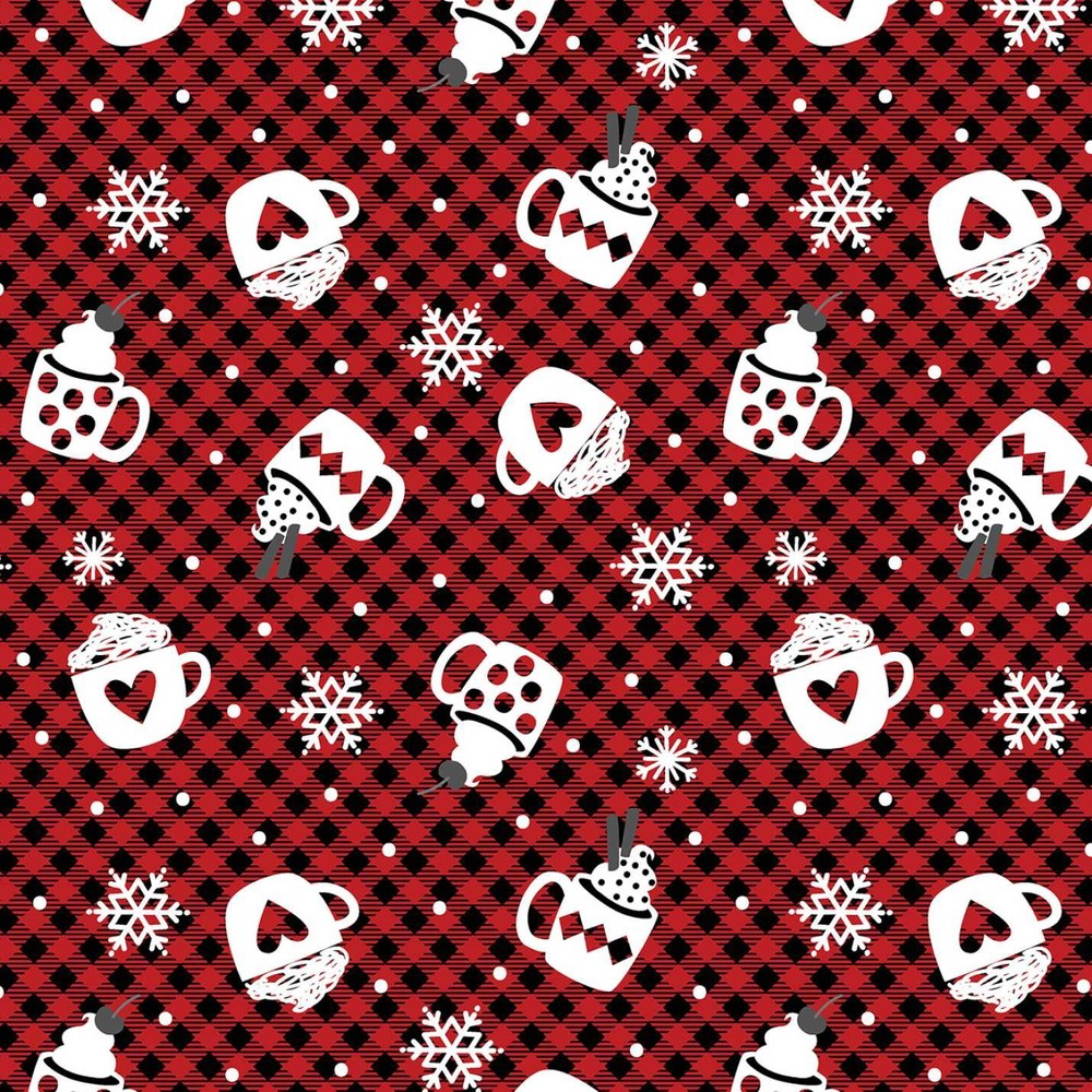 Winter Comfort Flannel Fabric | Christmas Cocoa Mug Red | Kanvas Studio YARD