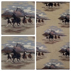 Vintage WILD HORSES RUNNING PRINT ON TAN 56.5”x36.5” Wall Hanging, Decorative