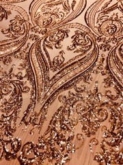 Alaina BRONZE Curlicue Sequins on Mesh Lace Fabric by the Yard – 10018