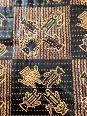 Fabric African Tribal Black Orange Folk Art Figures Squares 4.9 Yards Material