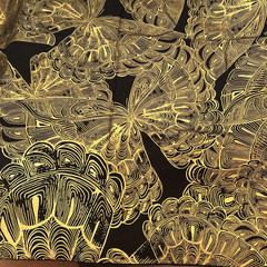 Lux by Timeless Treasures Quilting Fabric Butterfly Black Gold Metallic 40″ X 42
