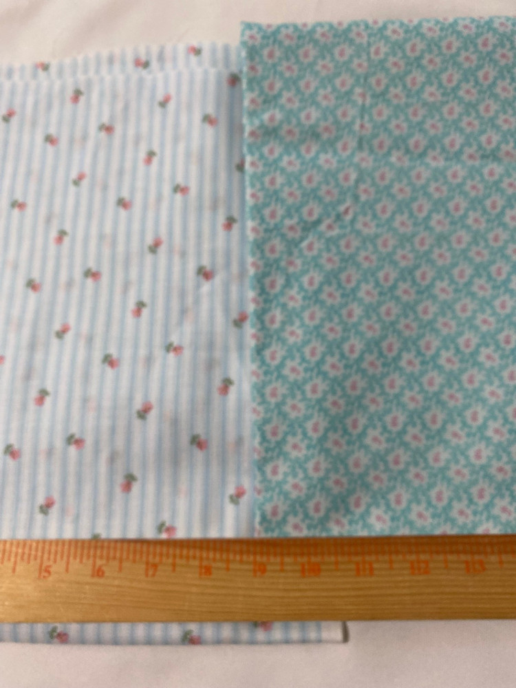 2 pieces cotton fabric / stripe floral 24″x 44″ and aqua & pink floral 34″ x 35″