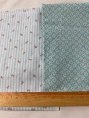 2 pieces cotton fabric / stripe floral 24″x 44″ and aqua & pink floral 34″ x 35″