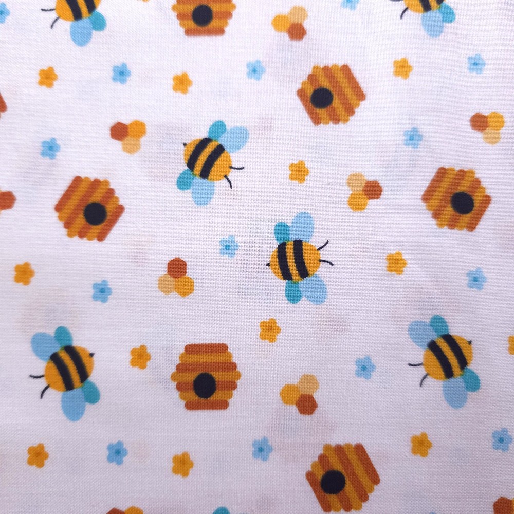 Bee Hive Toss Bumblebee Honeycomb White Multi Cotton Fabric 44″ By The Yard