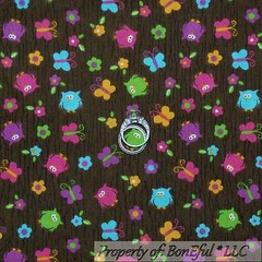 BonEful Fabric FQ Cotton Quilt VTG Brown Wood Tree Owl Flower Pink Purple Calico