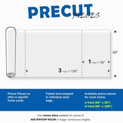 White Ripstop Nylon Fabric 40 Denier, Precut Piece 10-Yard: 60″x360″, Ultra-L…