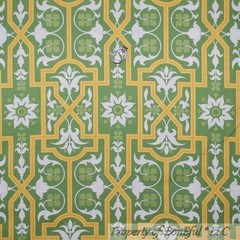 BonEful Fabric FQ Cotton Quilt Green Gold Yellow White JD Damask Flower Garden L