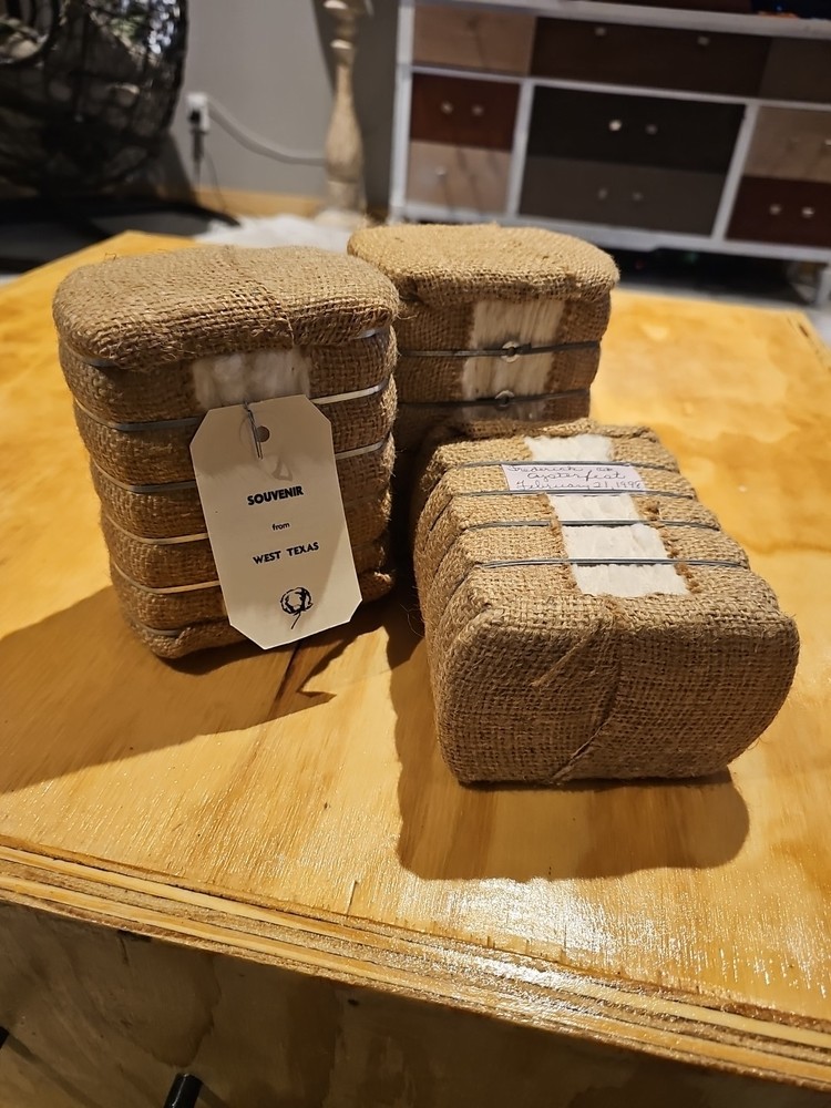 3 Vintage Mini Bales Of Cotton From Oysterfest Fredrick OKLAHOMA 1998
