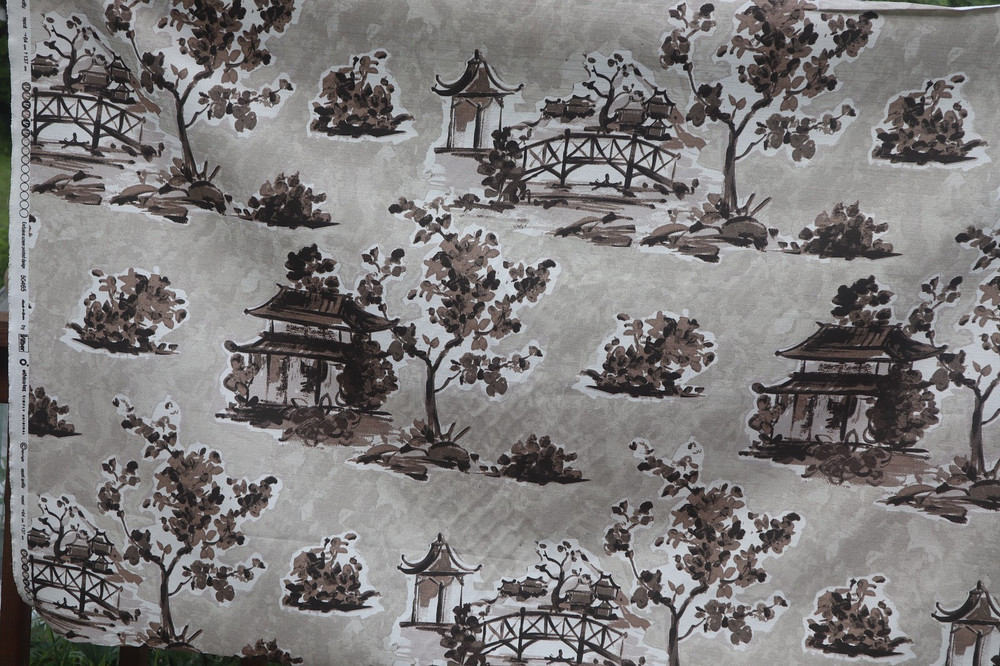 Vilber Toile Chinoiserie Print Decor Fabric Bark Brown BTY