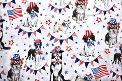 PATRIOTIC PUPS IN COSTUMES PRINT ON WHITE 100% COTTON FABRIC 39X43 INCHES