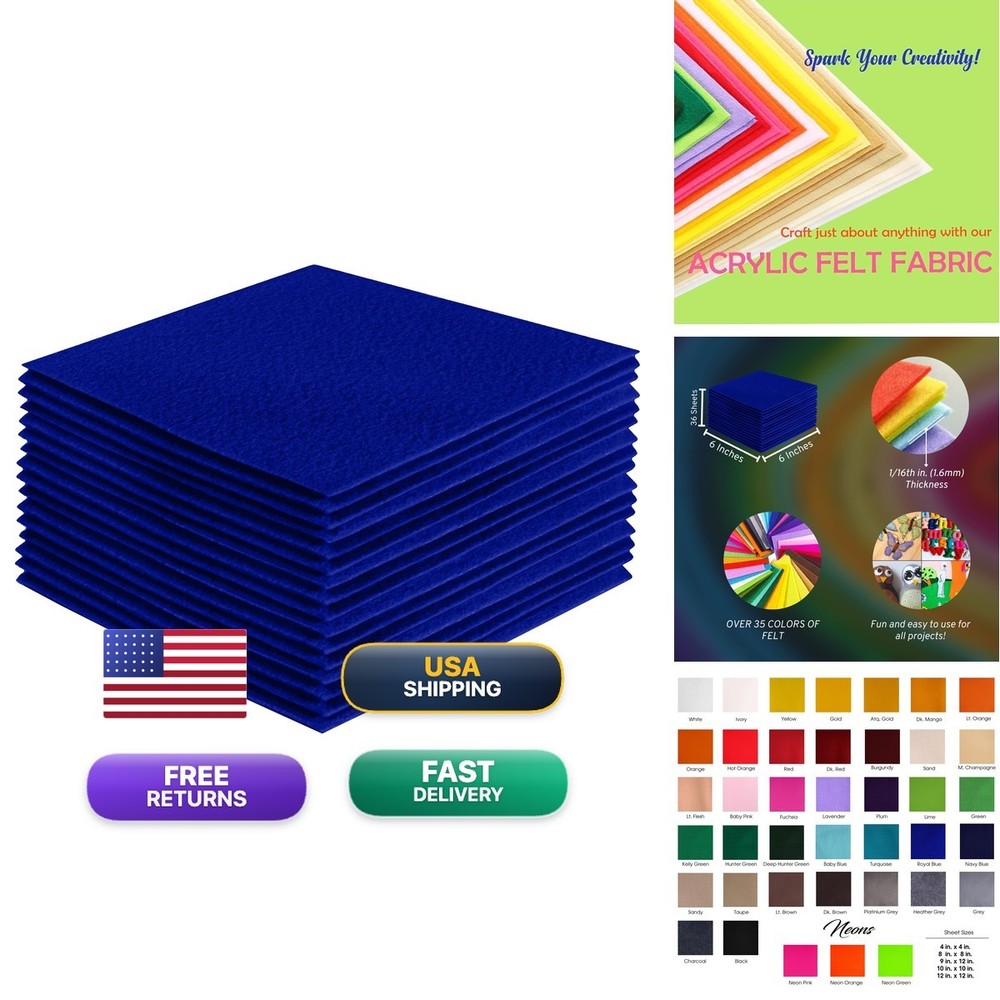 FabricLA Acrylic Felt Sheets 6×6 Royal Blue 36 Pieces