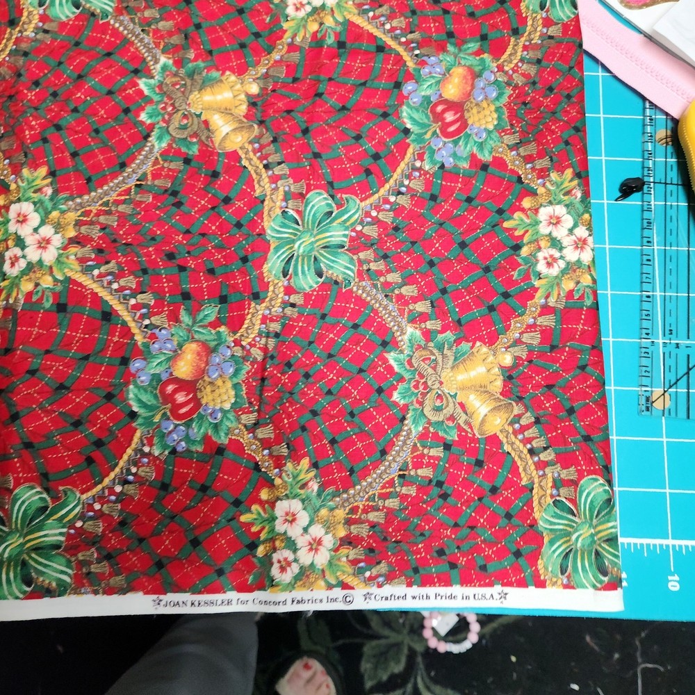 Joan Kessler Concord Fabrics Christmas Tartan Bells Fruit Cotton 1 Yard