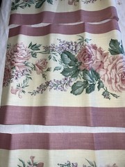 2 rolls ~150 total yds mauve cotton(?) 11″W floral border print fabric, +8 pcs