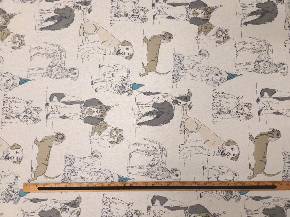 Covington DOG PARTY FLINT White Gray Beige Woven Designer Drapery Uph Fabric