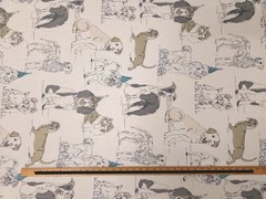 Covington DOG PARTY FLINT White Gray Beige Woven Designer Drapery Uph Fabric