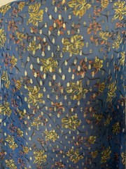 100% Silk Georgette Blue Gold Lurex Metallic Floral Fabric by the Yard 54″ Wide