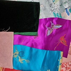 Crazy Quilt Fabric Scrap Lot 13 Ounces Satin Velvet Brocade