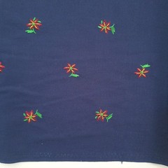 VTG Embroidered Mini Flowers On Dark Blue Cotton Blend Fabric 71″ L x 44″ W