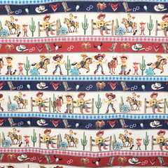 Child Western Theme Print Fabric Cowboy Cowgirls Horses Fence Boots More 108×61″