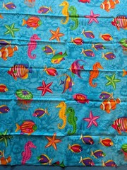 Cranston Fabric Tropical Fish Ocean Seahorse Starfish 56″ X 45” Bright Blue Aqua