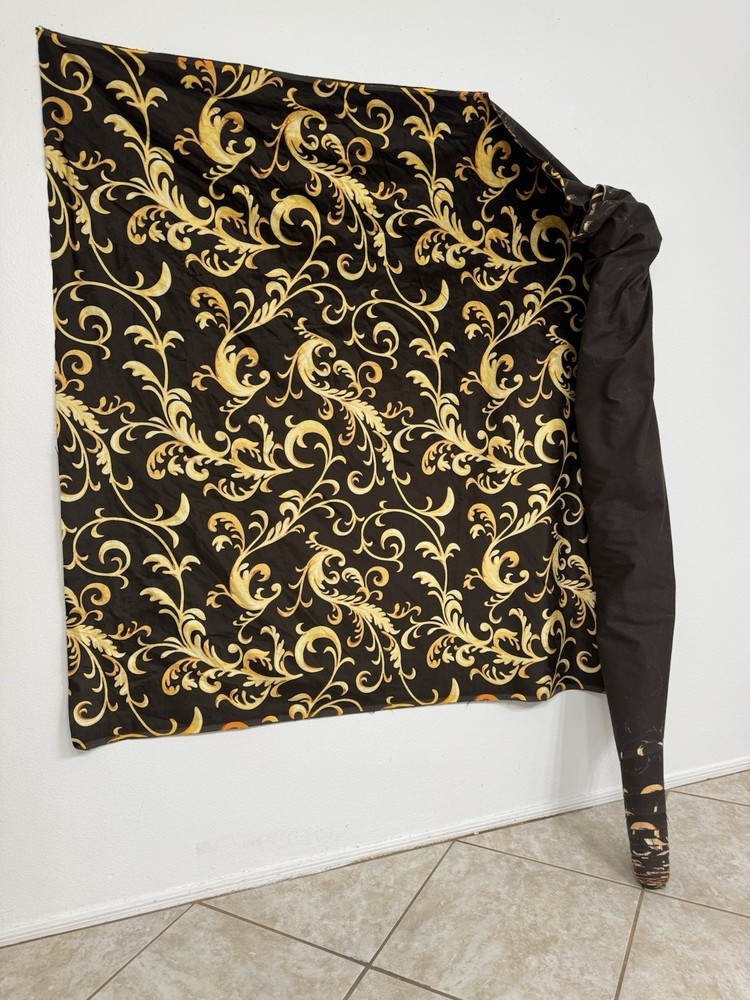 Versace Baroque Gold Black Cotton Velvet Upholstery Fabric 1 Yard