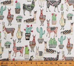 Cotton Lovely Llamas Cactus Desert Animals Fabric Print by the Yard D387.30