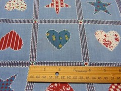 Cotton Fabric Cheater Quilt Patchwork Print Heart & Stars 1yd x 46″