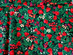 VTG VIP Cranston Print Works Joan Messmore Christmas Holly & Strawberries Fabric