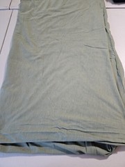 Olive Drab Cotton Blend T Shirt Knit Fabric 60″ X 144″ = 4 Yds. Small Hole -READ