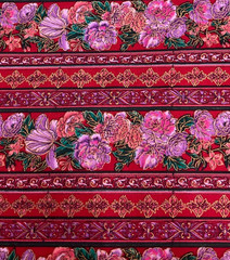 HI-FASHION FABRICS – PURPLE FLORAL STRIPE COTTON WITH GOLD METALLIC- BY THE YARD