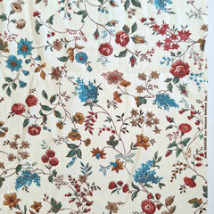 Flowers Vines Red Teal On Cream Chintz Joan Kessler Concord Cotton Fabric 2.5 YD