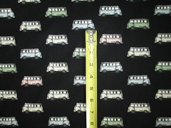RETRO VW BUS MICRO PASTELS BLACK COTTON FABRIC FQ