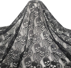 60 * 36 Inches Lace Fabric, 1 Yard Black Skull Pettern Lace Fabric, 1 Yd Non-Str