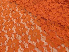 ORANGE Corded Stretch Embroidery Lace Fabric 50” Width 1 Yard