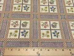 Vtg Floral Fabric By Debbie Mumm For SSI Grid Pattern Muted Lavender Cream BTHY