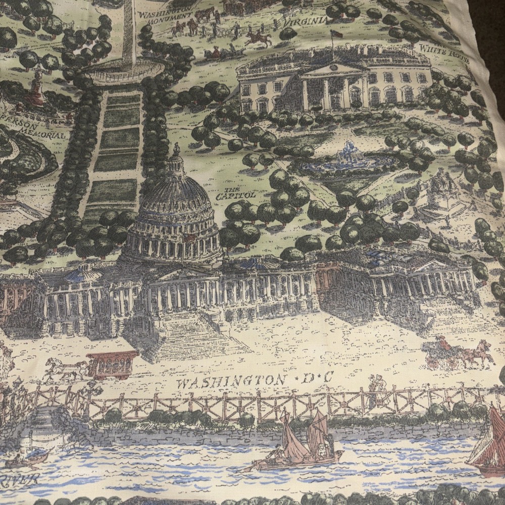 Vtg HTF MONTICELLO DC Toile Bloomcraft Arvale Rogers Upholstery Fabric 57”x28”