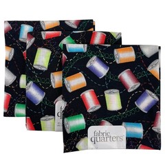 Jo-Ann Fabric Quarters 18×21 inch Novelty Cotton Spools Thread Print Black
