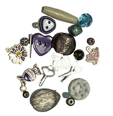 Fabric Scraps Junk Journal Quilt Slow Stitch Button Bead Charm Notions Kit #6
