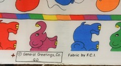 General Greetings FCI Fabric Remnant Elephants & Balloons Blue Green Purple Red