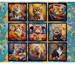 Cat Animal Fabric 36″ X44″ Panel Purrfectly Playful Cats Scenes Cotton 3 Wishes