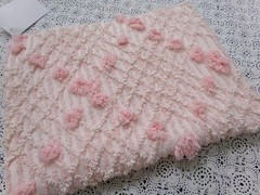 Blush Pink White Vtg Chenille Bedspread Fabric 18×24″ Geometric Diamond Puffs