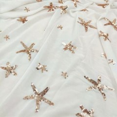 Solid Embroidery Chiffon Fabric Starfish Chiffon Fabric Sea Star Chiffon Lace