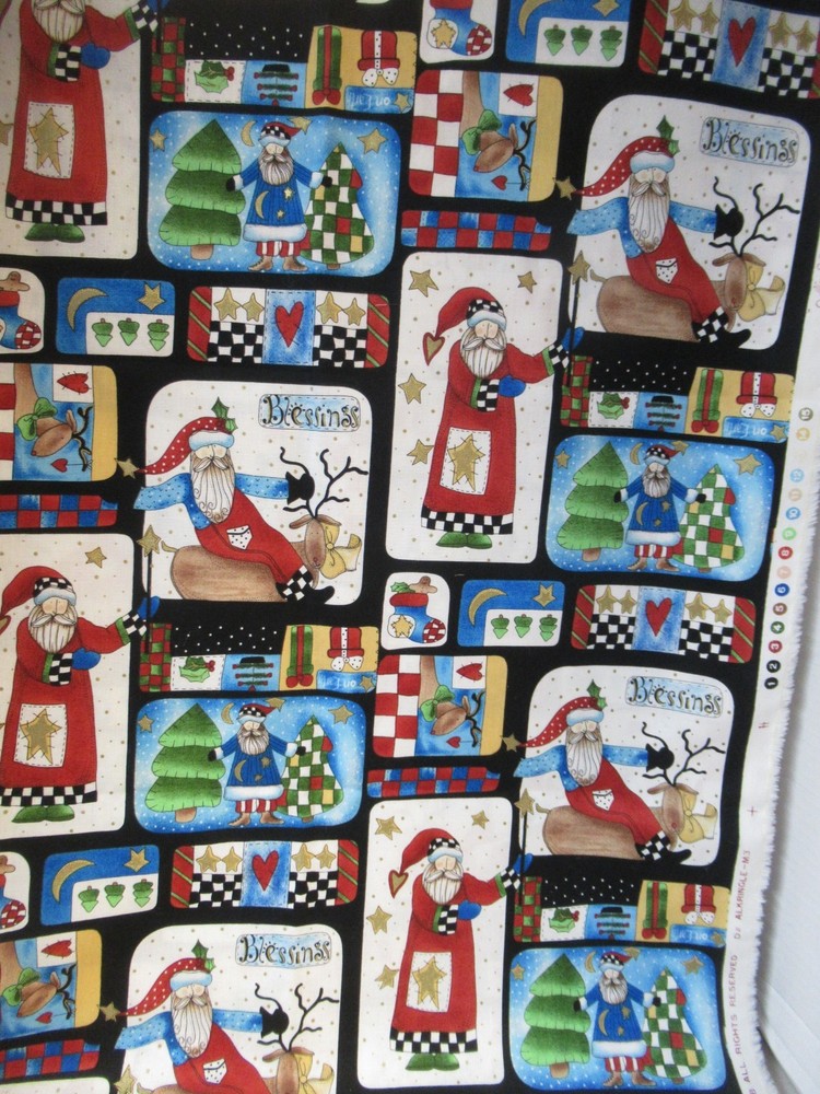 Alma Lynn FOR HI-FASHION FABRICS Santa Squares Metallic Gold VTG 19978 1YX43