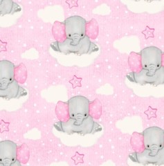 Baby Elephants on Light Pink Comfy Cotton Flannel Fabric by the Yard