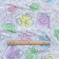 BTY 1980s Pop Art Floral Leaf Fabric Vintage Pastel Cotton