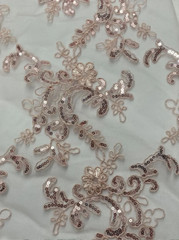 Blush Pink corded Floral lace with sequin Fabric Sold By Yard 52″ Wide Elena