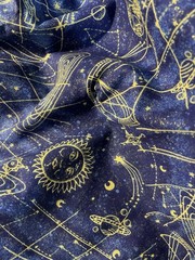 2001 Celestial Planets Fabric Traditions Sun moon stars Blue Cotton 2 Yards