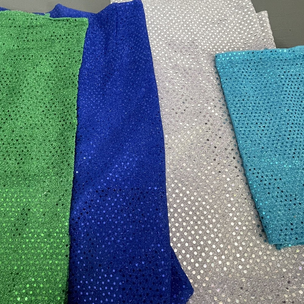 Fabric Bundle Small Dots Sequin Fabric Lot Turquoise Silver Blue Green Sewing