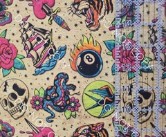 100% Cotton Woven Novelty Fabric Tattoos By The 1/4 Yard 9×56